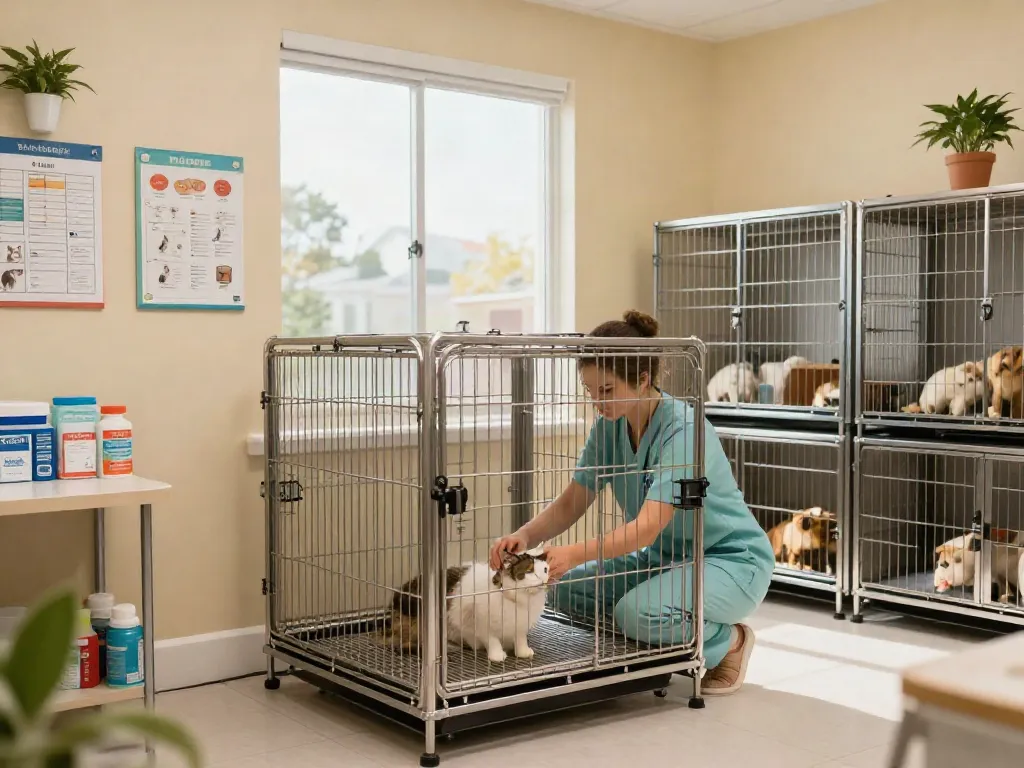 Veterinary cages in a clinic helping ensure safe and comfortable animal care