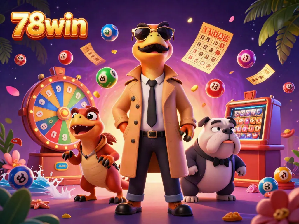 Engaging 78win-themed casino illustration featuring raptors in a trench coat attempting to enter a VIP lounge.